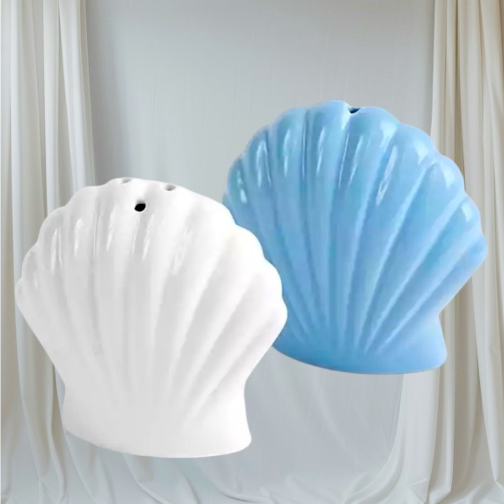 Blue and White Seashell Salt and Pepper Shakers